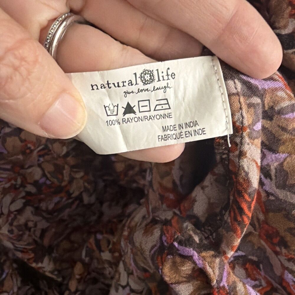 NATURAL LIFE Auguste Boho Maxi Dress Brown Purple Floral Size L/XL Women's - Picture 6 of 8